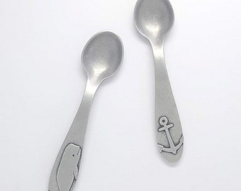 nautical whale anchor baby feeding spoon set first birthday gender neutral shower gift