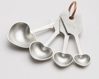 beehive pewter metal heart shaped measuring tablespoons love measure teaspoons