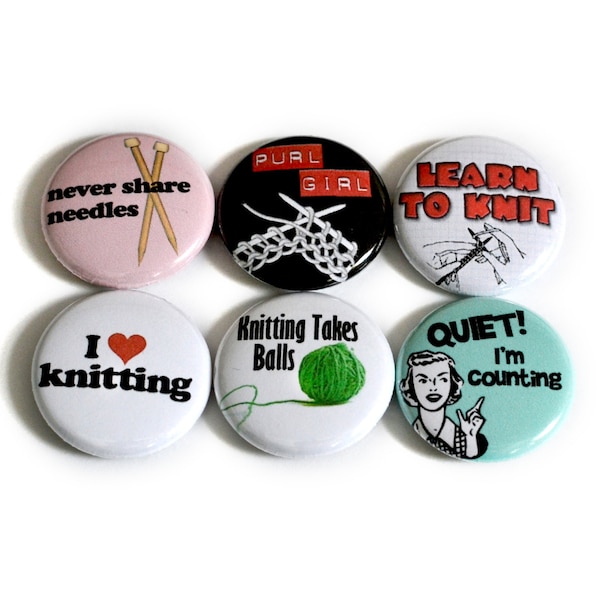 Knitting Buttons -  Unique Gift for Knitters - Decorate Your Knitting Bag - Funny Knitting Accessory - Badges for Knitters