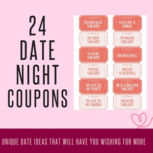 Date Night Ideas Couple&#39;s Gift Valentine&#39;s Day Gift Quality Time Ideas Anniversary Gift Wedding Gift gift for couples custom date coupons