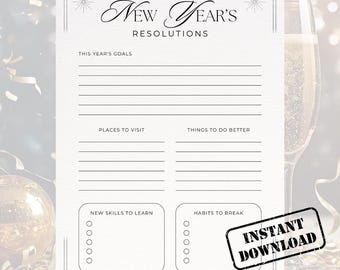 Resoluciones de Año Nuevo imprimibles / Hoja de trabajo de objetivos, hábitos y habilidades / Planificación de Año Nuevo en PDF / Descarga digital