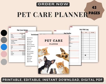 Digital Pet Care Planner | Printable Pet Health Tracker & Daily Routine