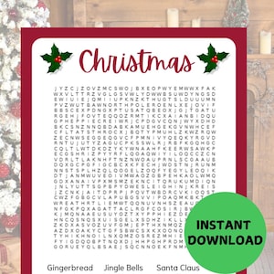 Christmas Word Search Game: Holiday Party Printable (Digital Download)