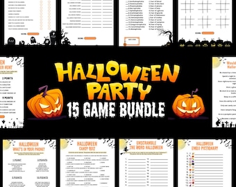 Halloween Printable Games For Kids Adults, Halloween Party Games Bundle, Fun Halloween Games, Teen Halloween Activities, Emoji Trivia Quiz