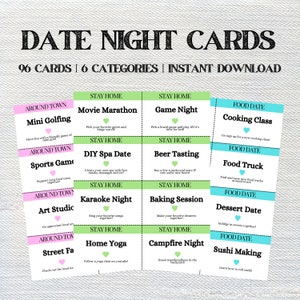 Printable Date Night Cards Date Night Coupons Date Night Cards for Couples Anniversary Gift 96 Date Cards Last Minute Wedding Gift