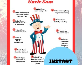 Uncle Sam 4th of July Party Game: Patriotic Printable (PDF Download