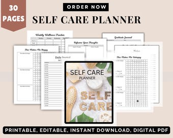 Self-Care Planner | Wellness & Mental Health Journal | Habit and Mood Tracker | Printable PDF