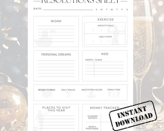 Agenda du Nouvel An imprimable | Résolutions et suivi d'objectifs | Feuille de travail de planification annuelle | Habitudes, Fitness Finance PDF