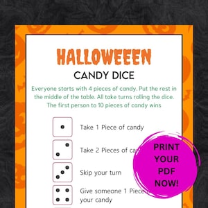 Süßigkeits-Würfelspiel, Halloween-Partyspiele, Süßigkeitsspiel, Kinderspiele, Büro-Partyspiele, Halloween zum Ausdrucken, Süßigkeitsspiel für Kinder und Erwachsene