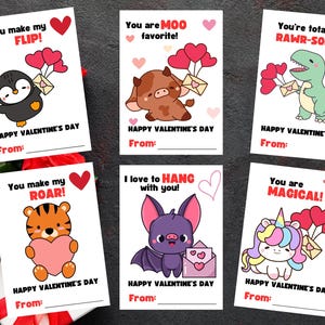 Printable Animal Valentine&#39;s Day Cards, Classroom Valentine&#39;s Day Cards for Kids, Valentine&#39;s Day Gift Tags, Instant Download