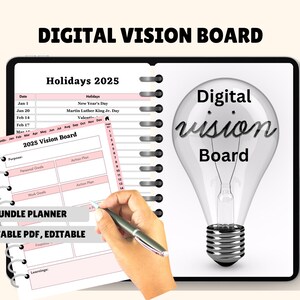 Digital 2025 Vision Board Planner | Goal Setting & Printable Vision Board Template