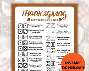 Thanksgiving Gratitude Dice Game, Family Activity (Digital Download)