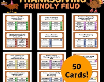 Thanksgiving Friendly Feud Game, 50 Printable Cards (Digital Download)