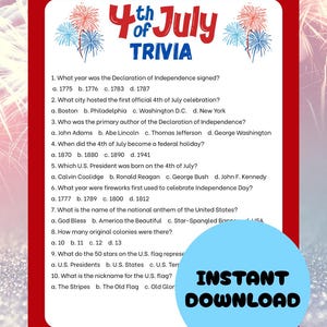 4th of July Trivia, 4th of July Game, US States Game, American Trivia Game, Independence Day Game, 4th of July Family Quiz, Instant Download
