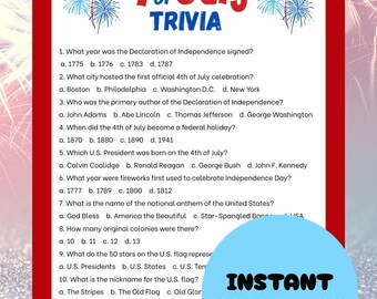 4th of July Trivia Game: Independence Day Family Quiz (Printable PDF)