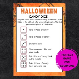 Halloween Candy dice game printable, candy dice game, Halloween party games, candy game, office party games, Halloweeen printable candy