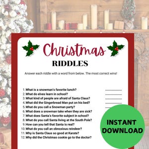 Christmas Riddle Game, Xmas Riddles Printbale Game, Christmas Office Party Game, Christmas Family Game, Holiday Party Printable Game
