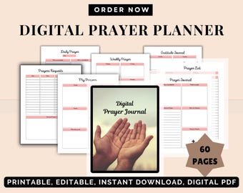 Planificador de oración digital / Diario de oración y registro de gratitud / Organizador de fe y devocional / PDF imprimible
