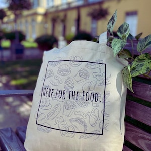 Jute-Einkaufsbeutel / Stofftasche mit Print (Here for the food)
