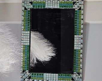 Handmade mosaic mirror/ green blue white / bathroom decor