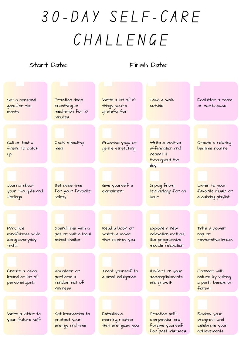 30 Days of Self-care Challenge - Digital Printable - Etsy
