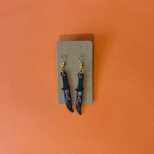 Scream Ghostface Halloween Horror Knife Earrings Pink Gold