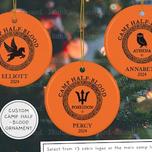 Custom Camp Half-Blood Cabin ornament, Percy Jackson Christmas Ornament, baby shower gift, Athena, Poseidon, Zeus, Ares, Artemis, PJO Merch