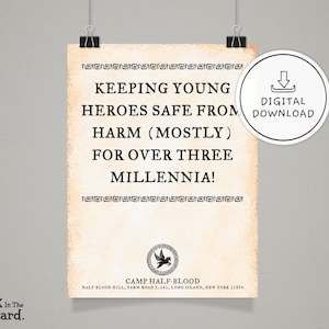 Camp Halfblood digital wall art, Percy Jackson downloadable prints, Camp Half Blood printable poster, book nerd wall art prints