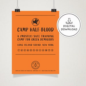 Camp Halfblood digital wall art, Percy Jackson downloadable prints, Camp Half Blood printable poster, book nerd wall art prints