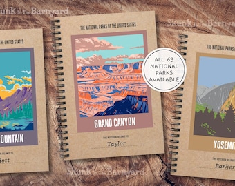 Personalizable National Parks Notebook, All 63 Parks Available, Custom National Parks Journal, Hiker, camper, granola girl nature lover gift