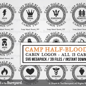 Camp Halfblood Cabins svg files, Camp Half Blood 36 file megapack, Percy Jackson instant digital download, Percy Jackson svg, PJO svg