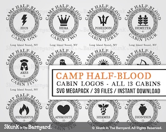 Camp Halfblood Cabins svg files, Camp Half Blood 36 file megapack, Percy Jackson instant digital download, Percy Jackson svg, PJO svg