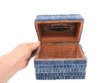 Karteikasten aus gemustertem Denim | Handgemacht aus Recycled Blue Jeans