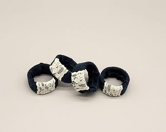 Upcycled Denim Lace Napkin Rings | Rustic Farmhouse Wedding Party Decor