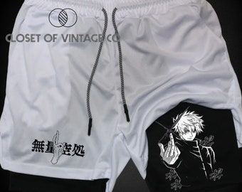 Short de sport à compression anime, Vêtements de sport d'entraînement 2 en 1, Shorts d'entraînement fitness