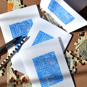 Coffee Break Linocut Greeting Cards | Individual or Set of 3 | Handprinted Original Artwork Design | Stationery w/Envelope(s)