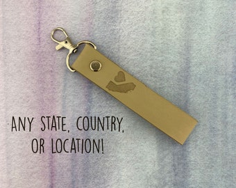 Personalized Location Leather Keychain