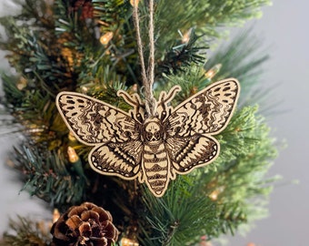 Death's Head Hawk Moth Wood Rustic Ornament