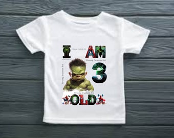 Custom 3 year old Baby Hulk and Spiderman Birthday Tees, Personalize Your Celebration!