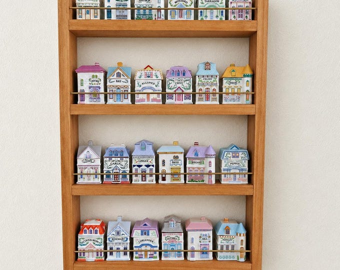 Spice rack for Lenox spice village, Wood spice rack, hanging kitchen organization, 4 shelf or 3 shelf wall mount storage for spices
