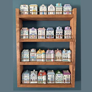 Spice rack for Lenox spice village, Wood spice rack, hanging kitchen organization, 4 shelf or 3 shelf wall mount storage for spices