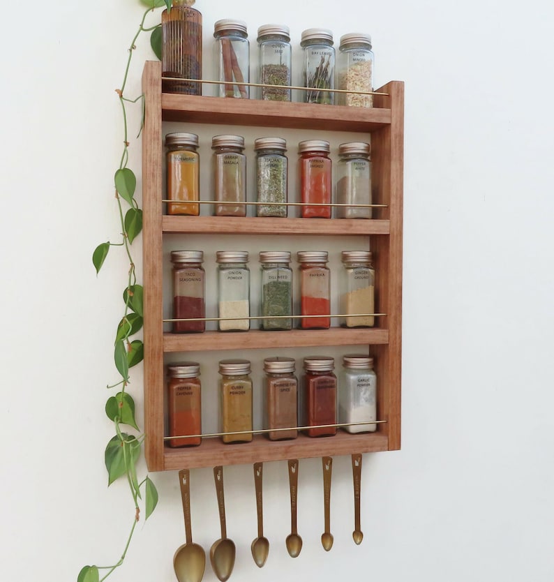 Spice Rack Hook Spice Rack With Brass Bars in Walnut Wood Tone, Fits Lenox Spice ...