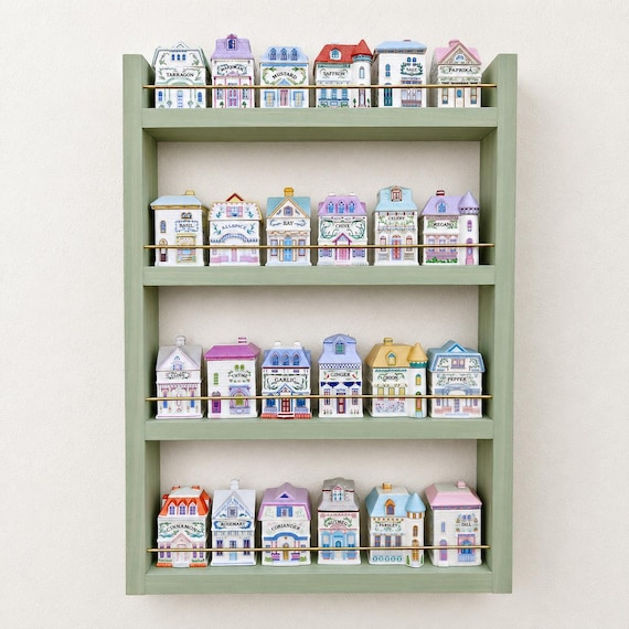 Wood Spice Rack With Brass Rails, Wood Spice Rack, Hanging Kitchen