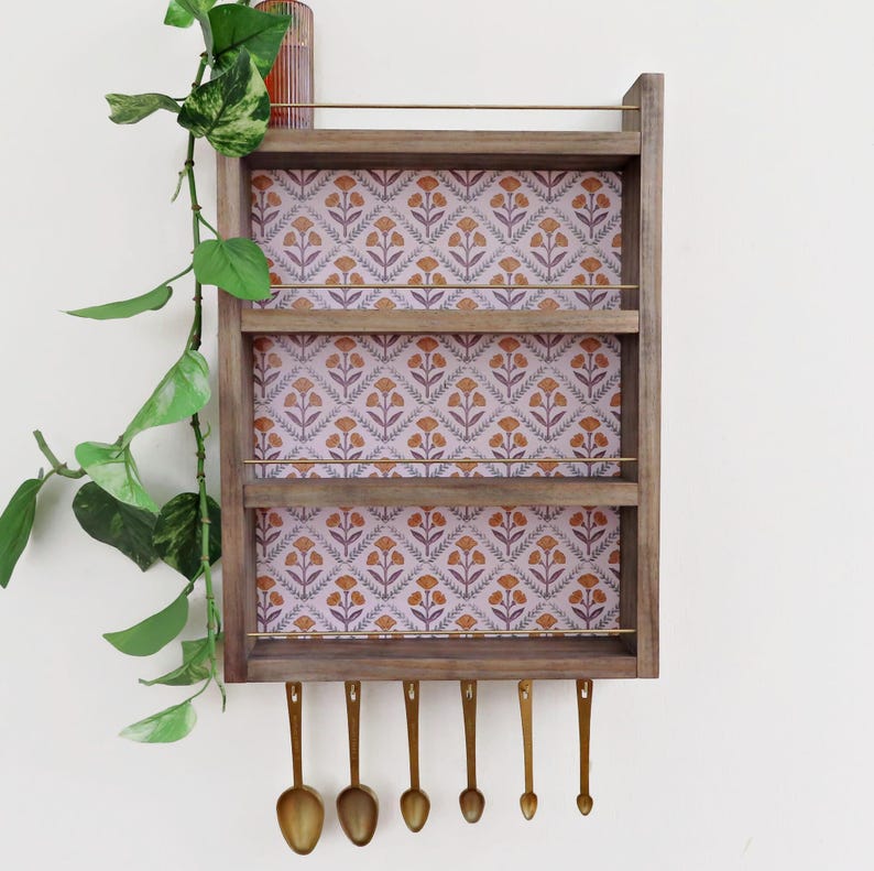 Wood Hanging Spice Rack, Walnut, 4 Shelf