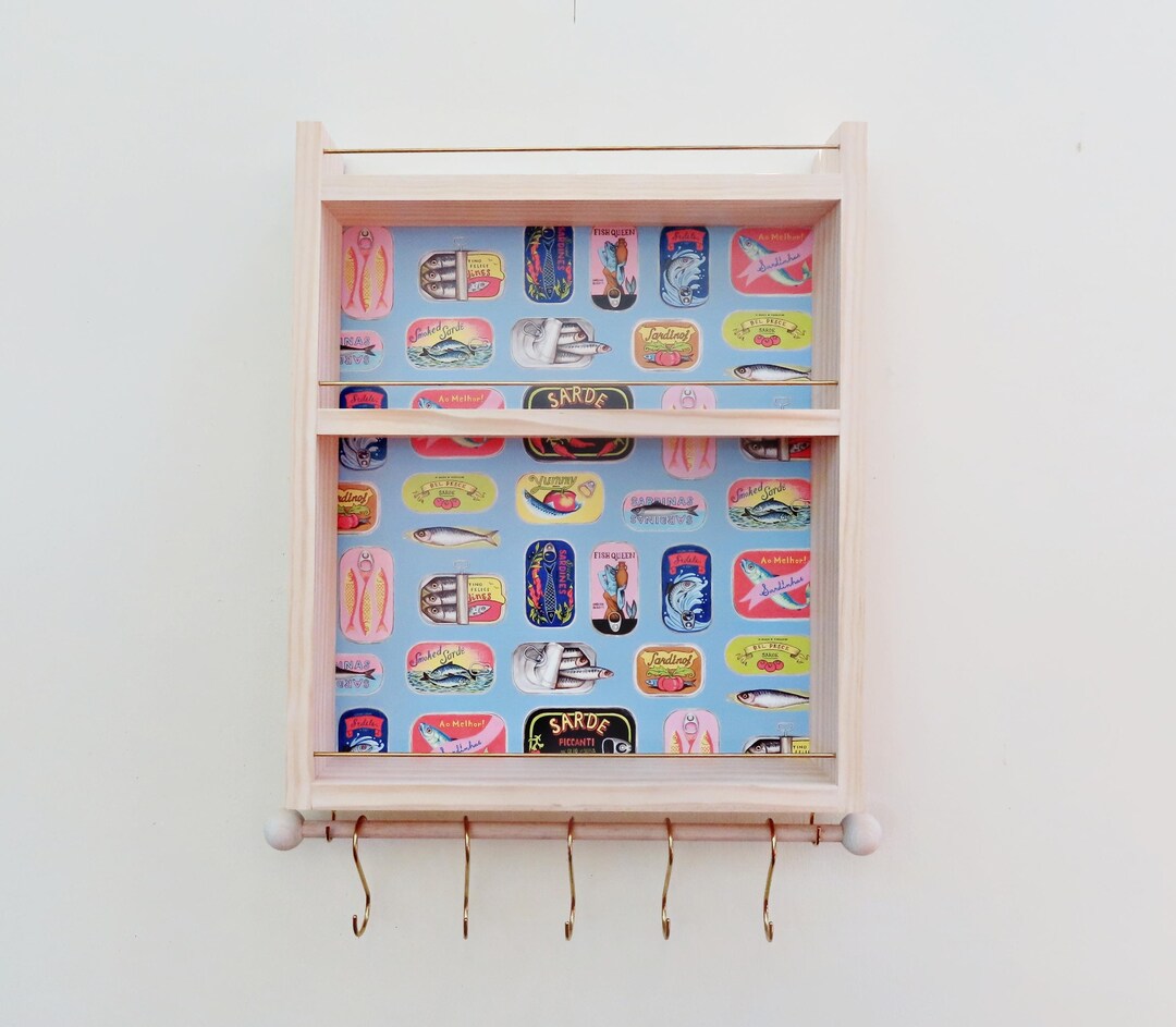 Sardine Kitchen Shelf With Hanging Bar and S Hooks, Tinned Fish ...