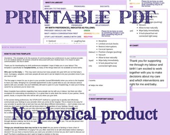 Birth Preferences Template – Hospital Birth Plan Printable (Digital PDF)