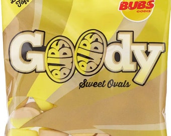 Goody Bubs, Banana Toffee, Sweet Ovals Bubs, Zweeds snoepje, Godis Gift, 90g/3,1 Oz per zakje