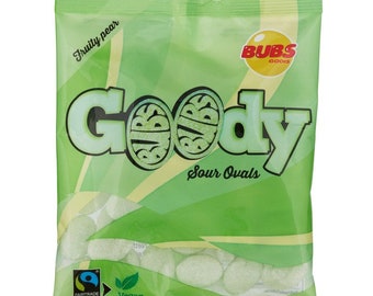 Goody Bubs, Fruitige Peer, Zure Ovalen Bubs, Zweeds Snoep, Godis Gift, 90g/3,1 Oz per zakje