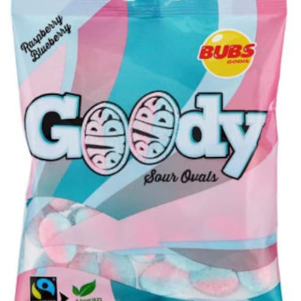 Goody Bubs, Raspberry & Blueberry, Sour Ovals Bubs, BUBs candy, Swedish Candy, Gift, 90g/3.1 Oz per pouch