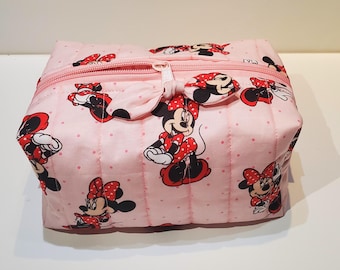 Disney Minnie Mouse Makeup Bag, Coquette Quilted Cosmetic Pouch, Toiletry Travel Organizer